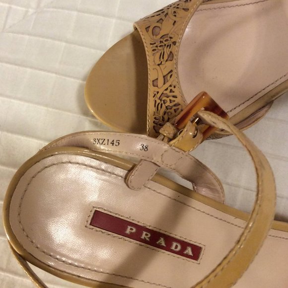 Prada Cutout Patent Leather Wedge Sandals - Picture 10 of 10